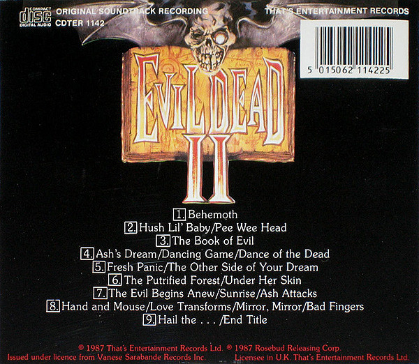 Evil Dead 2 Official Soundtrack CD Back