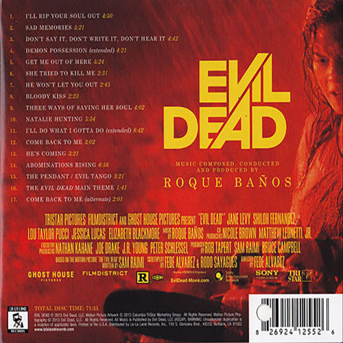 Evil Dead (2013) Official Soundtrack (Back)